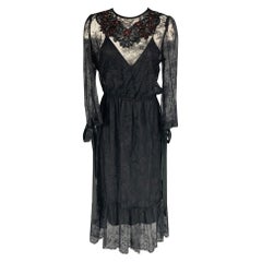 MARC JACOBS Size 4 Black Nylon Lace Sequined A-Line Dress