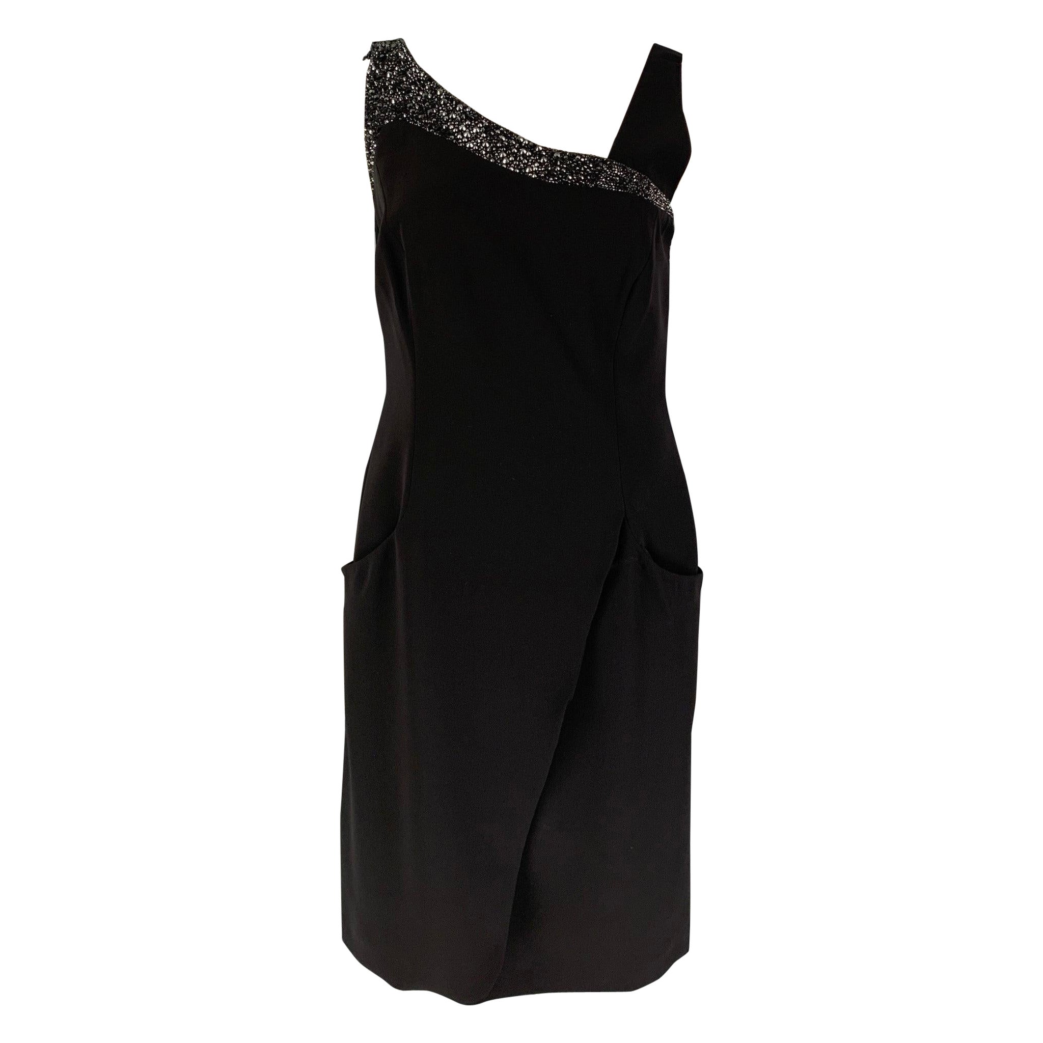 GIORGIO ARMANI Size 12 Black Rhinestones Wrap Dress For Sale