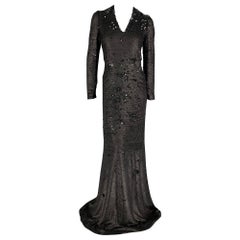 PORTS 1961 Size 6 Black Polyester Blend Sequined Column Gown Dress