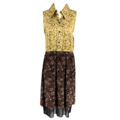 MARC JACOBS Vestito senza maniche ricamato in seta e rayon giallo-marrone taglia 4