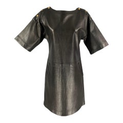 MICHAEL KORS Größe 4 Schwarzes kurzärmeliges Kleid aus Leder unterhalb des Knies