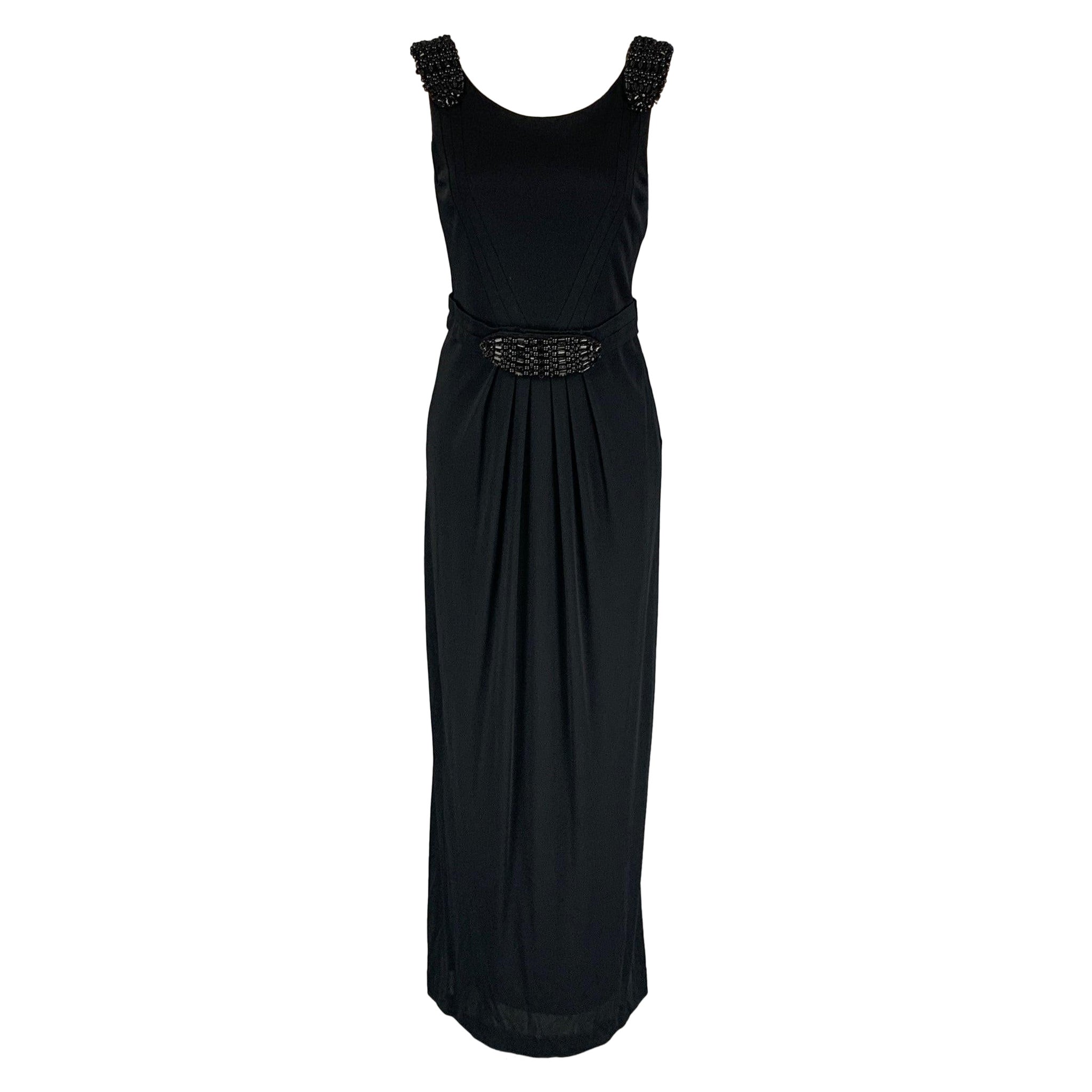 LA PERLA Langes Kleid aus schwarzem Viskose- Nylon mit Verzierungen, Größe 8 im Angebot