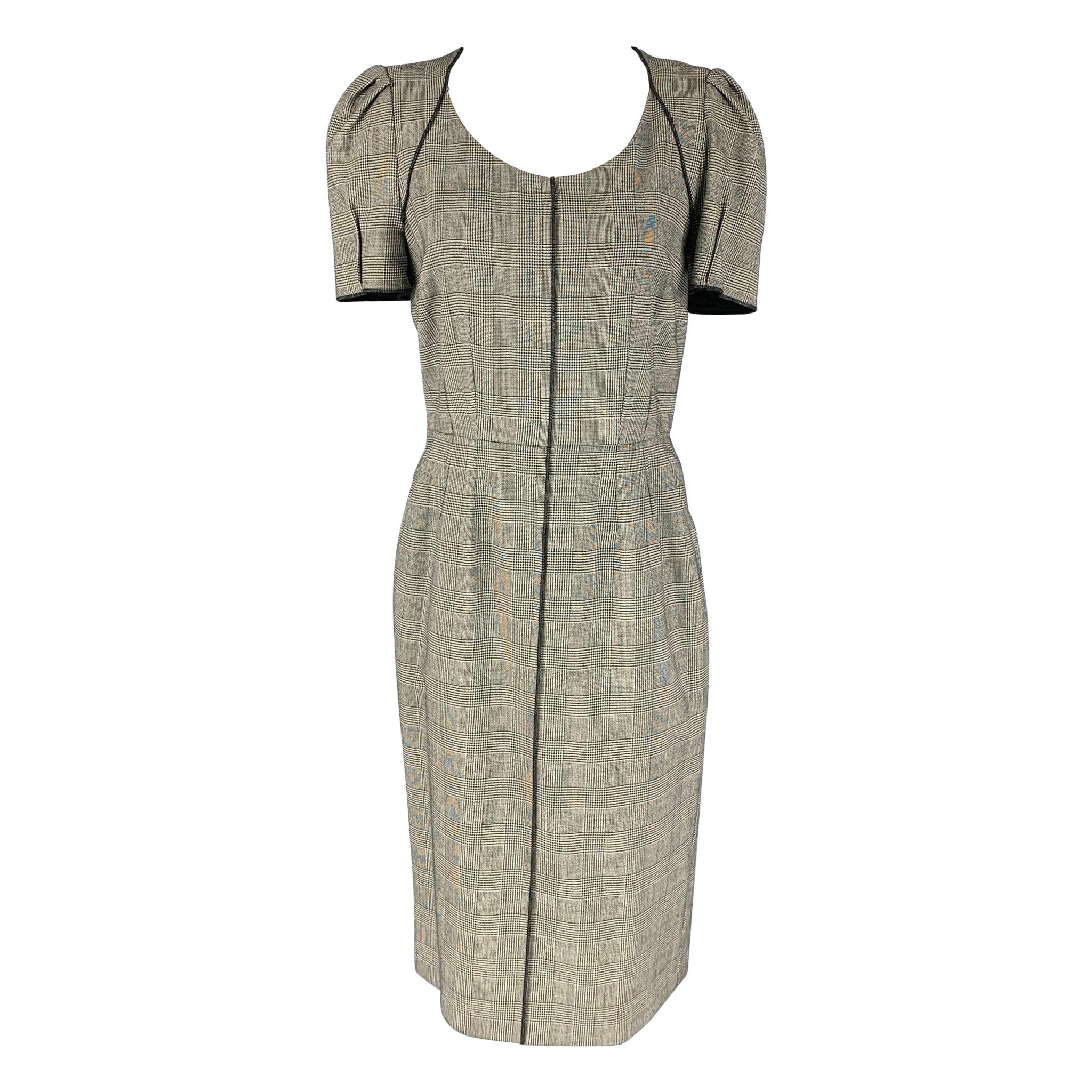 DOLCE & GABBANA Size 8 B&W Wool & Elastane Glen plaid Short Sleeve Dress For Sale