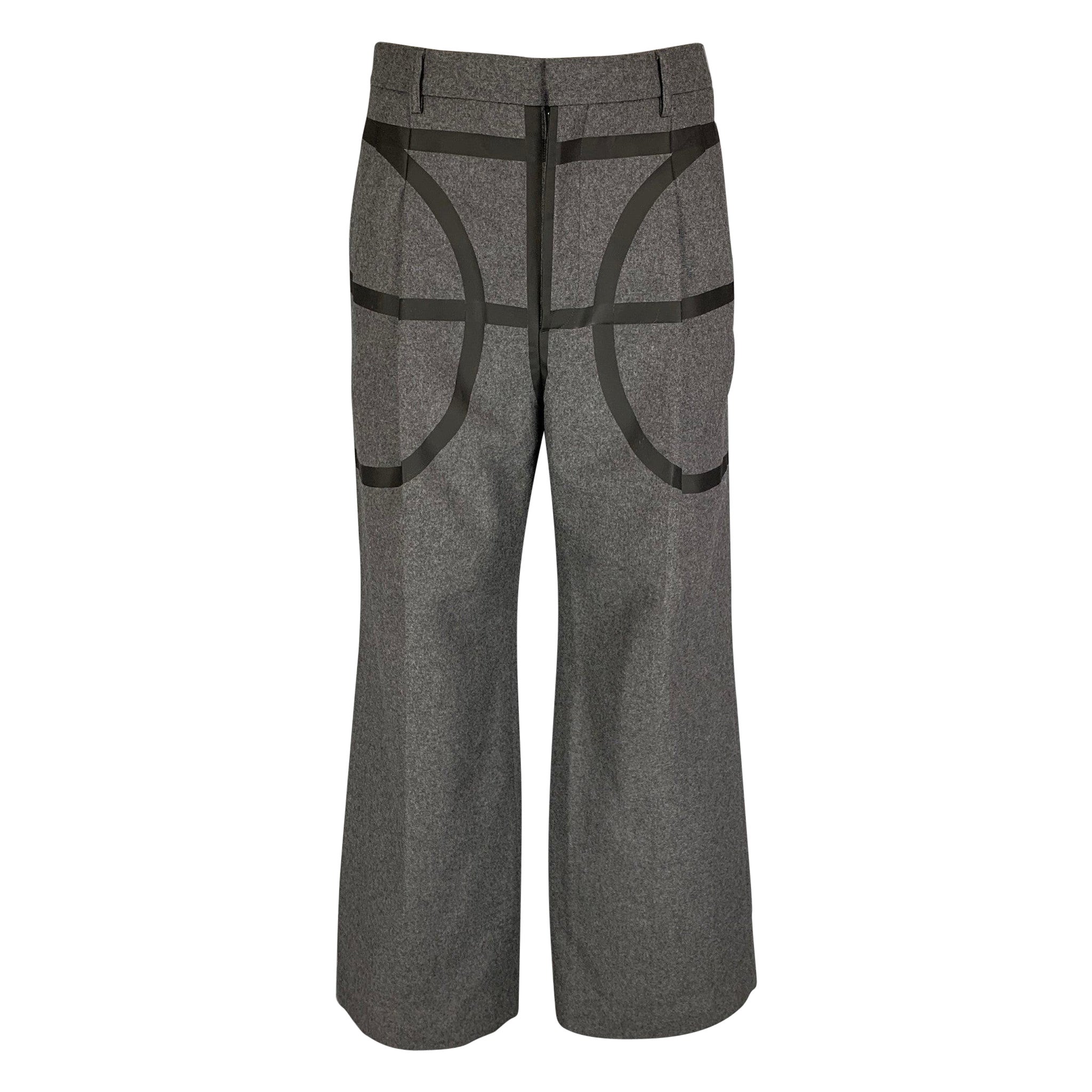 GIVENCHY Fall 2014 Basketball Collection Size 32 Black Wool Wide Leg Dress Pants For Sale