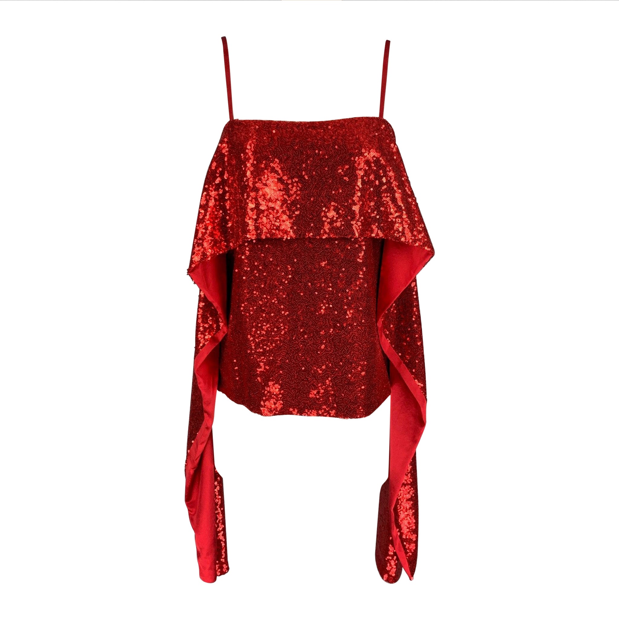 PRABAL GURUNG Size 2 Red Polyester Sequined Draped Dress Top For Sale