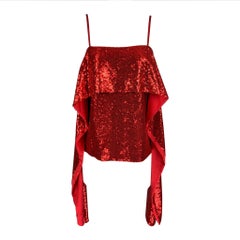 PRABAL GURUNG Size 2 Red Polyester Sequined Draped Dress Top