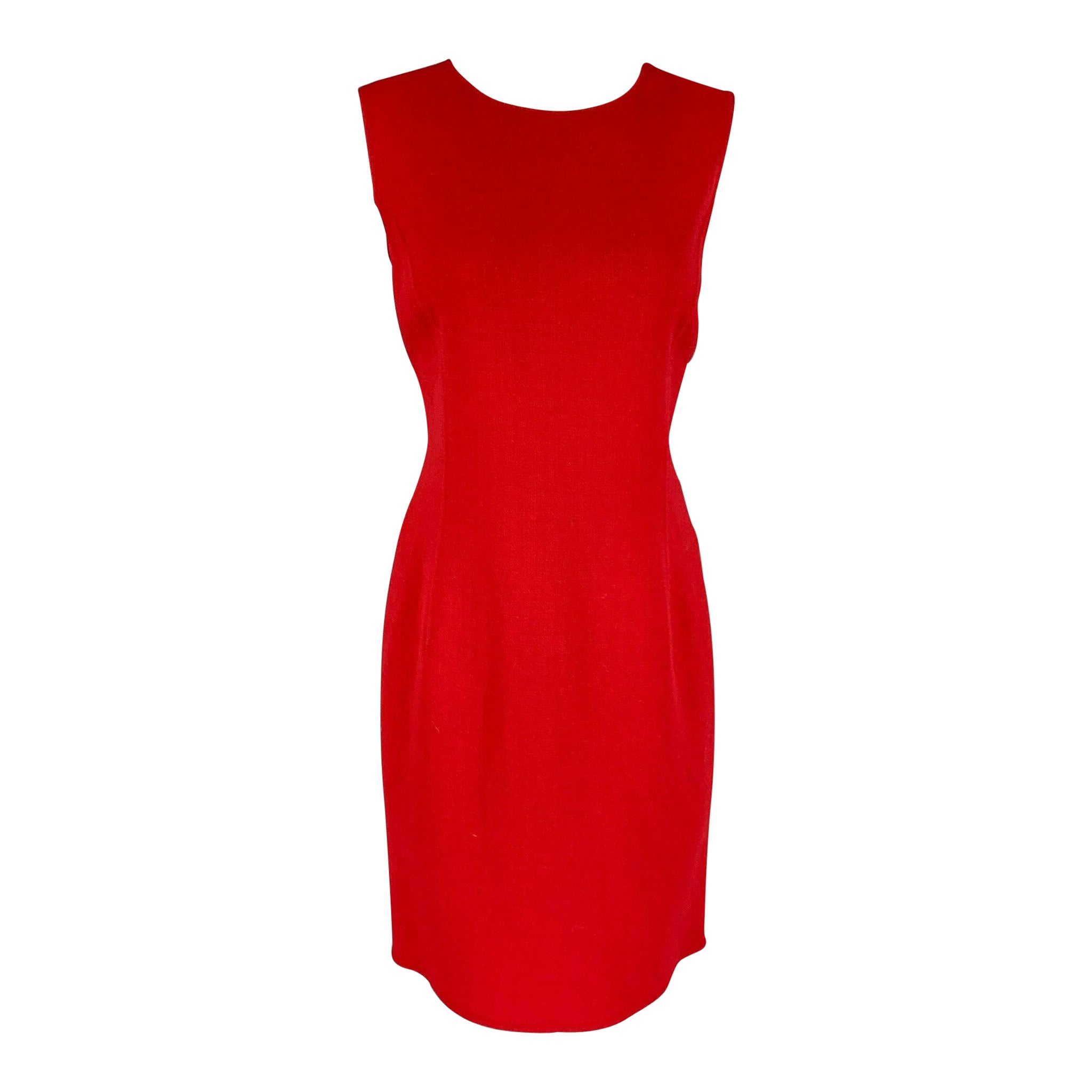 OSCAR DE LA RENTA Size 6 Red Virgin Wool Blend Shift Dress For Sale