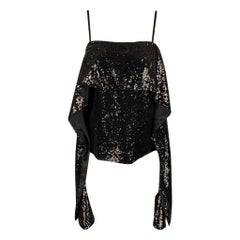 PRABAL GURUNG Size 0 Black Polyester Sequined Draped Dress Top