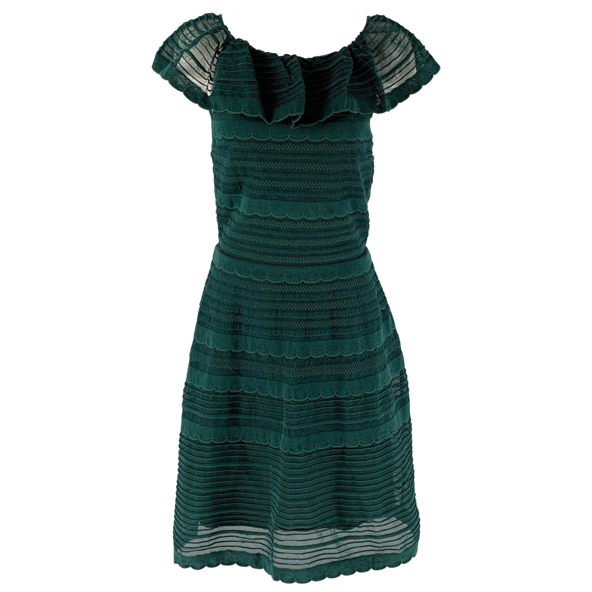 M MISSONI Size 6 Green Cotton Blend Textured Ruffle Dress For Sale