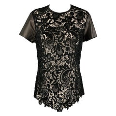 RALPH LAUREN Talla 10 Guipur Negro  Vestido de manga corta de algodón con ribetes de piel