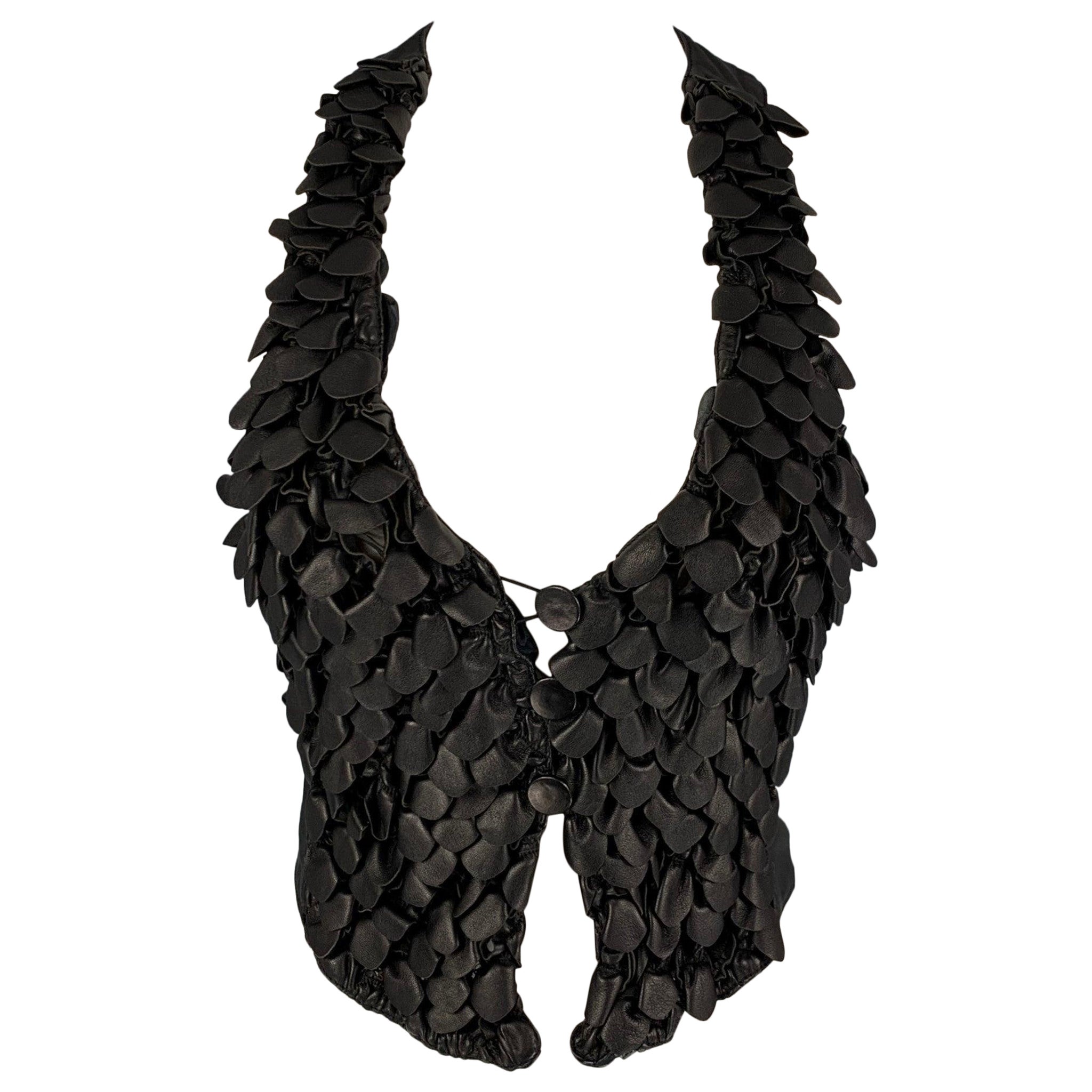 GIORGIO ARMANI Size 4 Black Leather Applique Halter Dress Top For Sale
