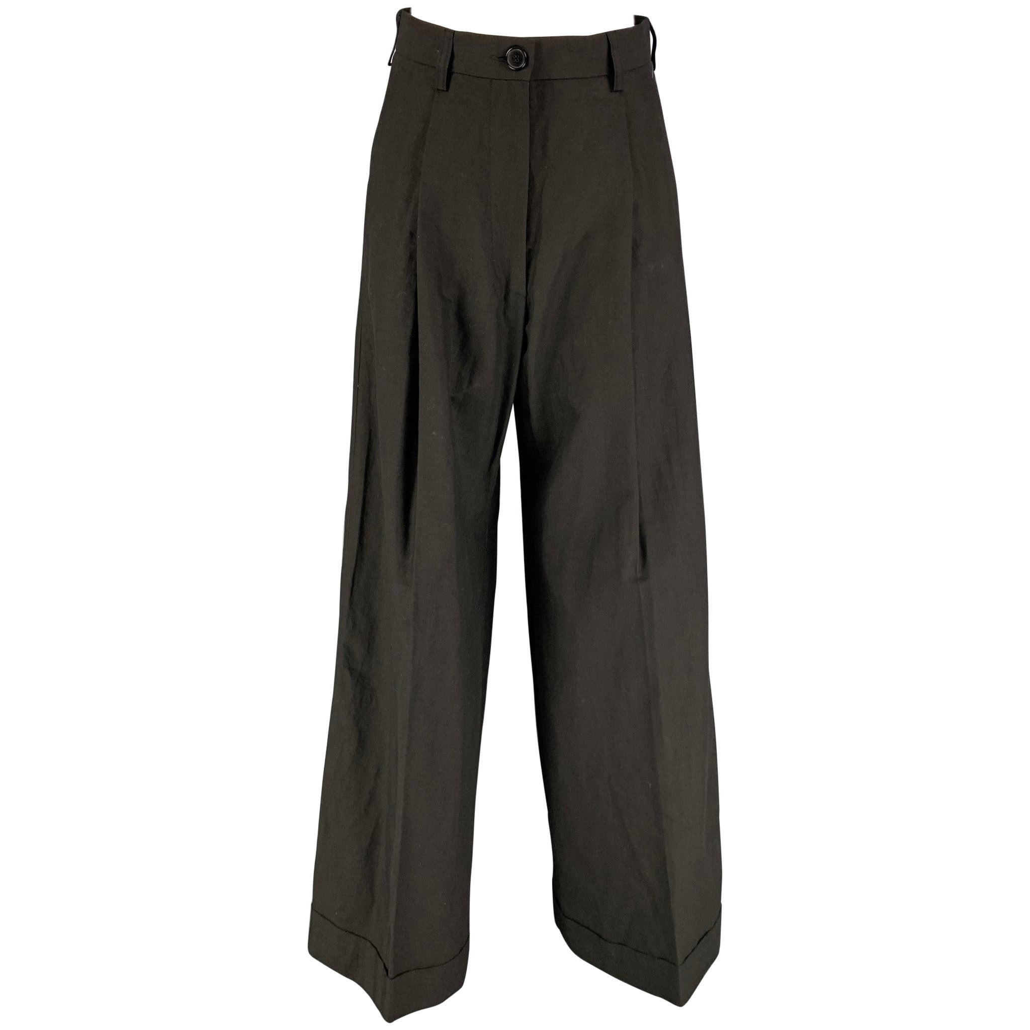 DRIES VAN NOTEN Size 4 Black Cotton Linen Wide Leg Dress Pants For Sale