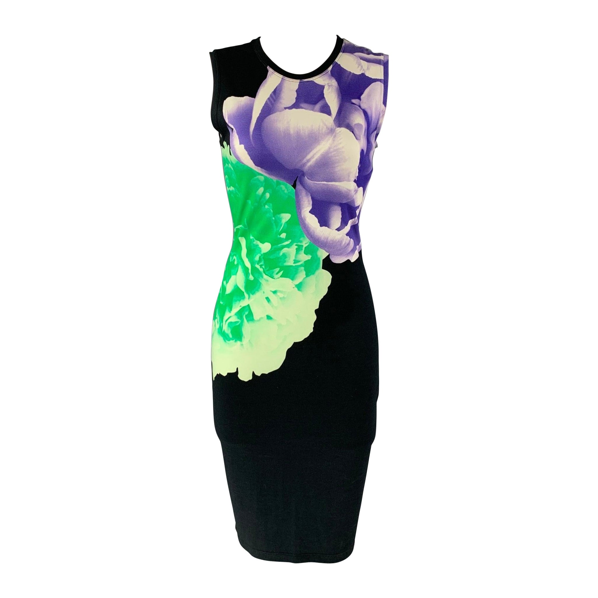 JONATHAN SAUNDERS Size S Black, Purple & Green Viscose and Elastane Floral Dress For Sale