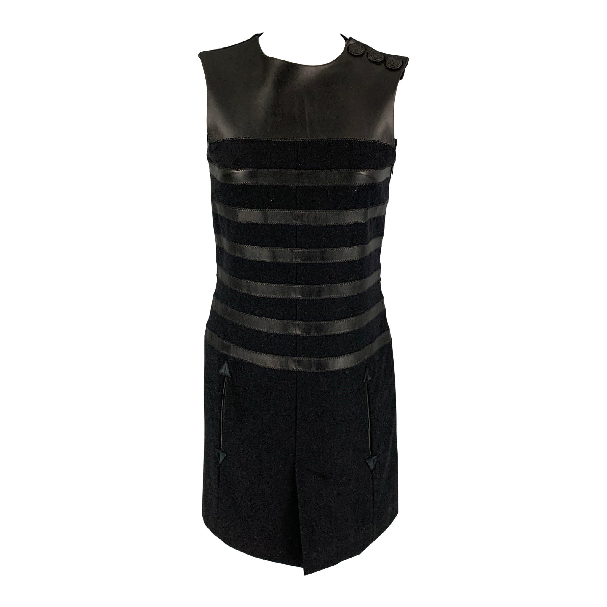 Jean-Paul Gaultier - Robe droite noire en laine mélangée et matériaux mixtes, taille 6 en vente