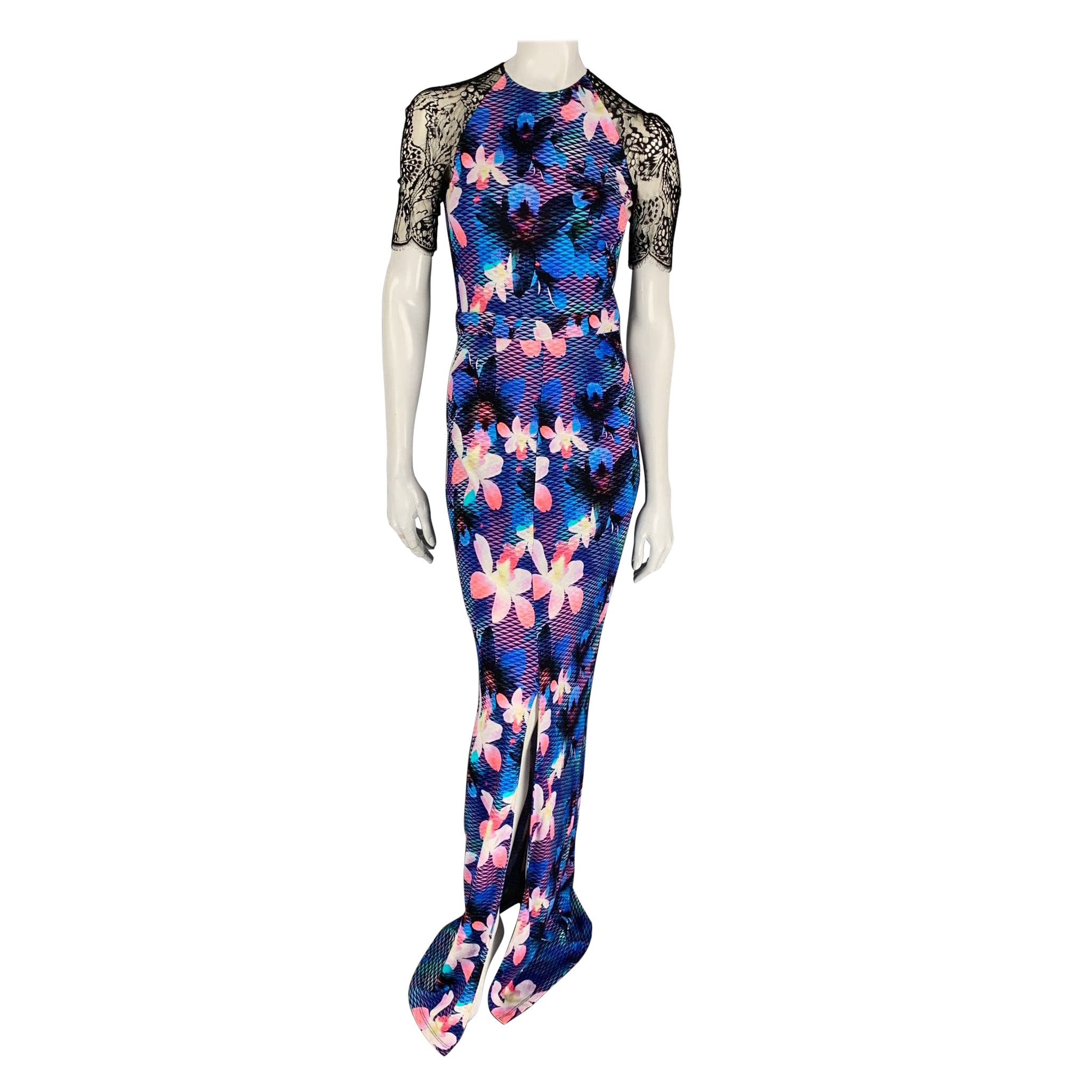 MATTHEW WILLIAMSON Size 8 Multi-Color Viscose Lace Floral Dress For Sale