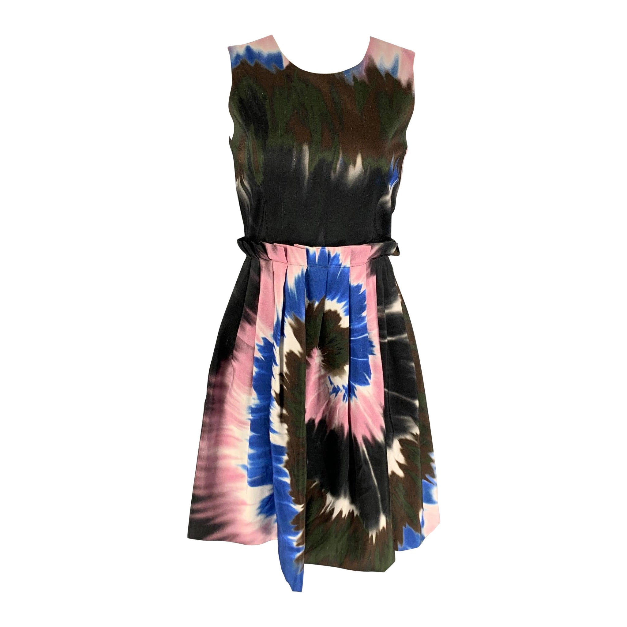 RODARTE Size 2 Multi-Color Silk Abstract Sleeveless Dress For Sale