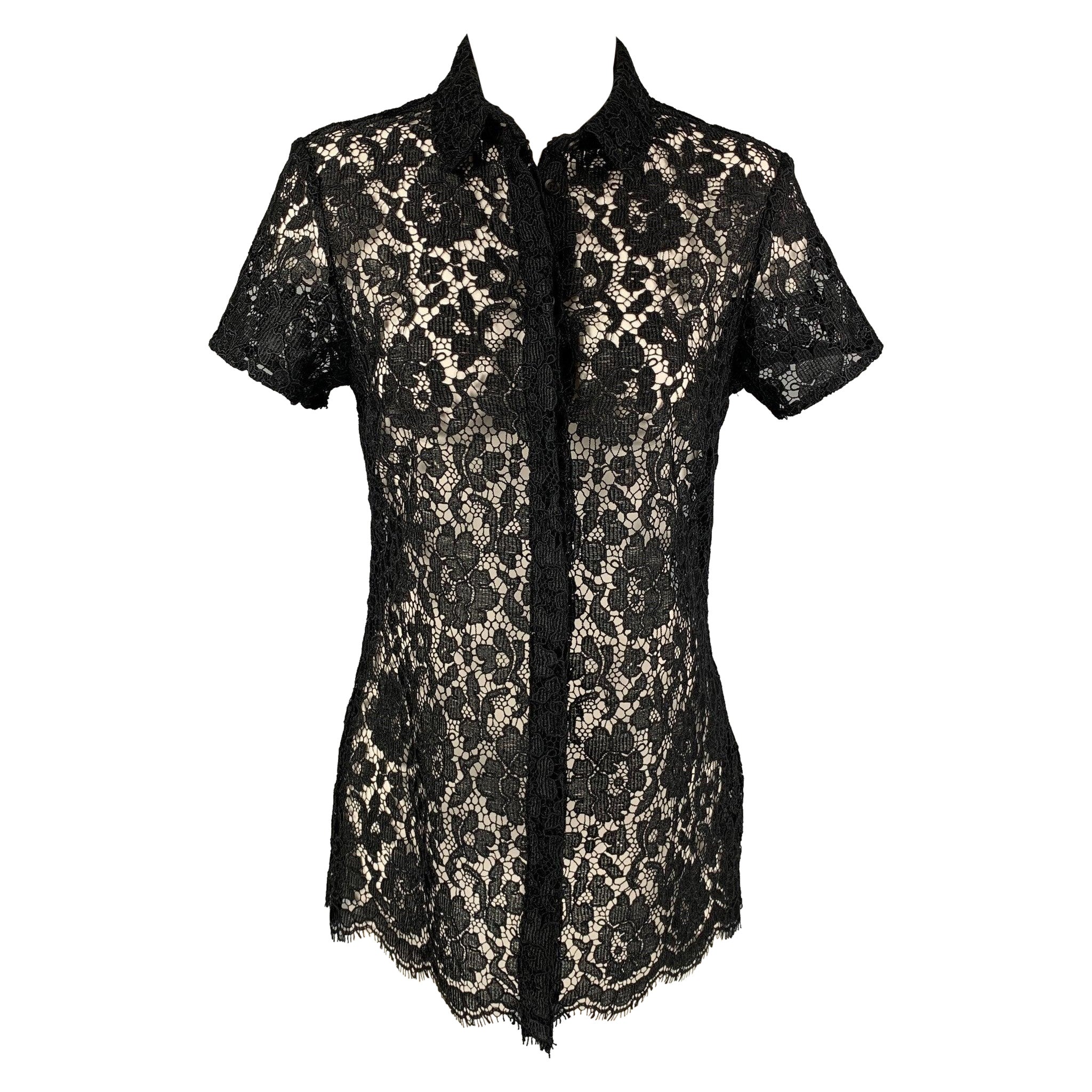 BURBERRY PRORSUM Size 6 Black Polyester Guipure Hidden Placket Dress Top For Sale