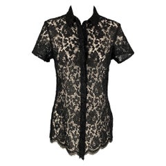 Burberry Prorsum Taille 6 Noir Polyester Guipure Hidden Placket Dress Top