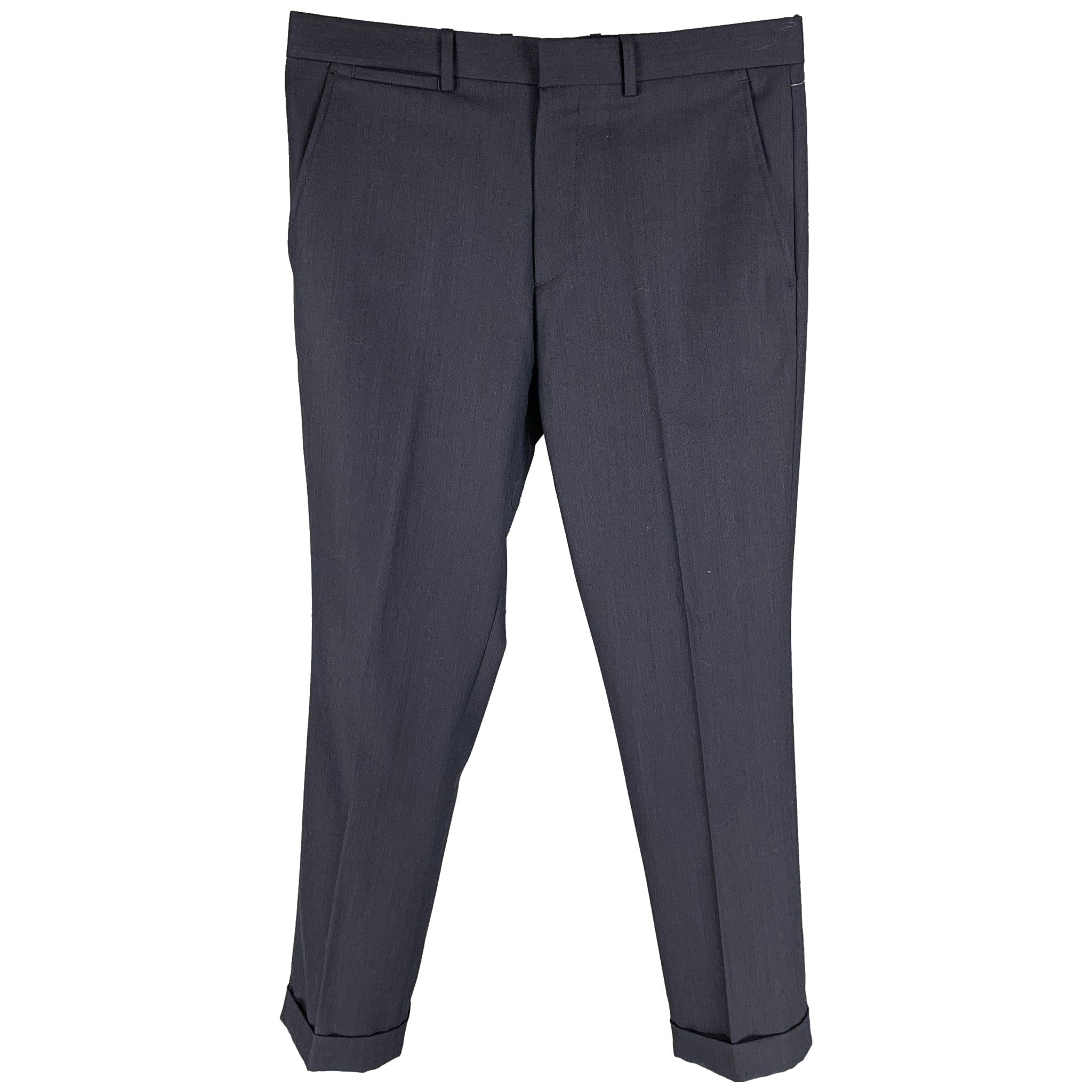 THEORY Size 31 Navy Wool Cuffed Dress Pants For Sale
