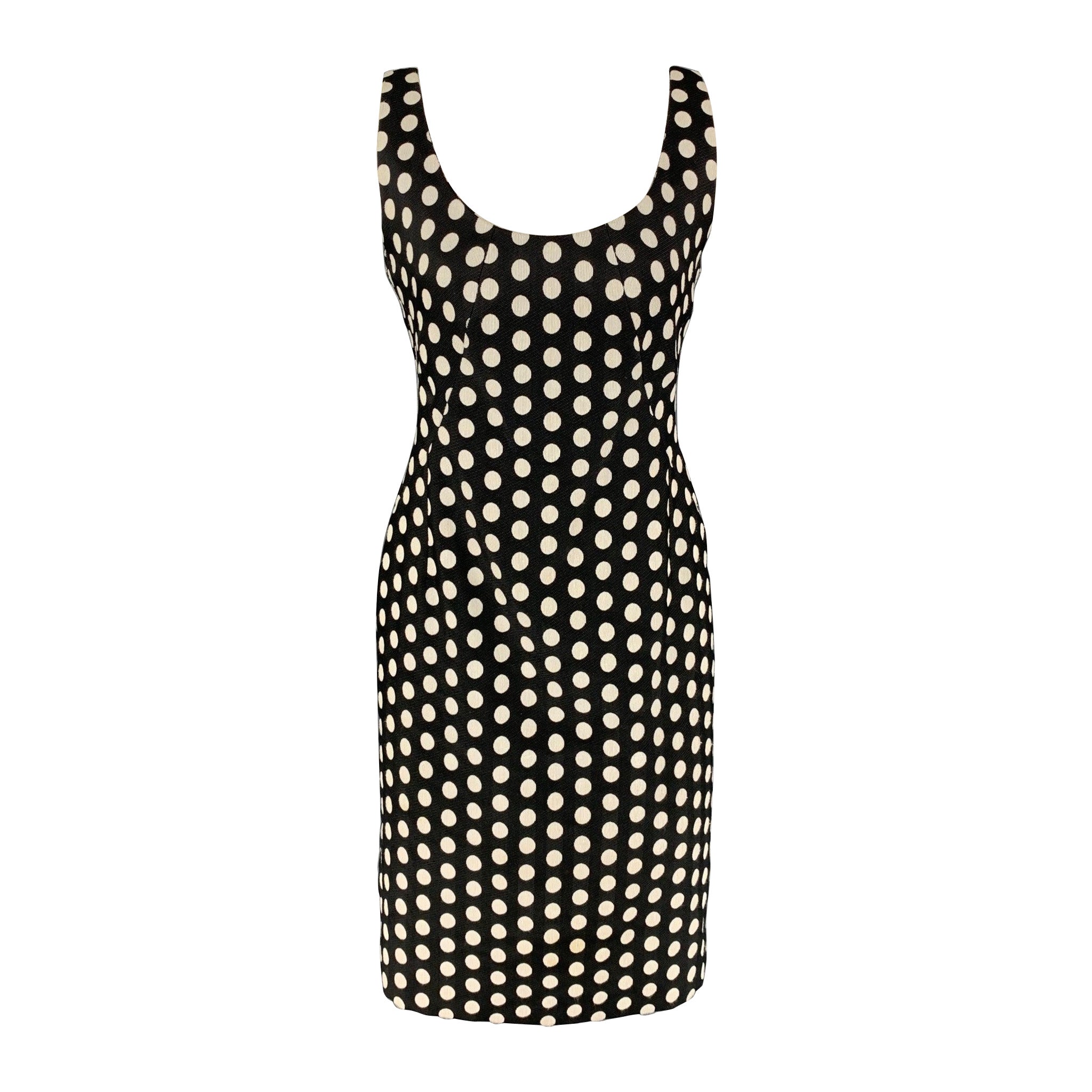 ARMANI COLLEZIONI Size 8 Black & White Polka Dot Sheath Dress For Sale