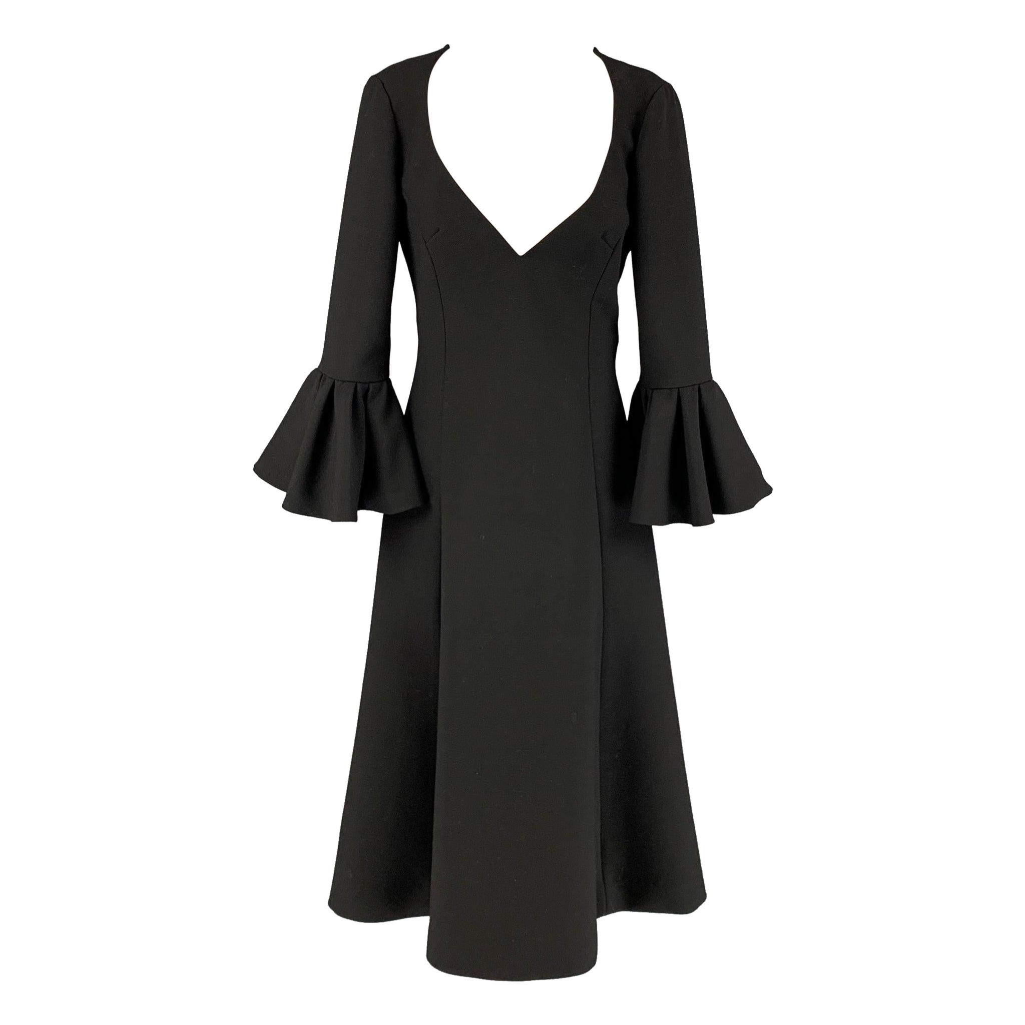 MARC JACOBS Fall 2019 Size 2 Black Wool Blend Deep V-Neck Ruffle Sleeve Dress For Sale