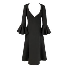 MARC JACOBS Fall 2019 Size 2 Black Wool Blend Deep V-Neck Ruffle Sleeve Dress