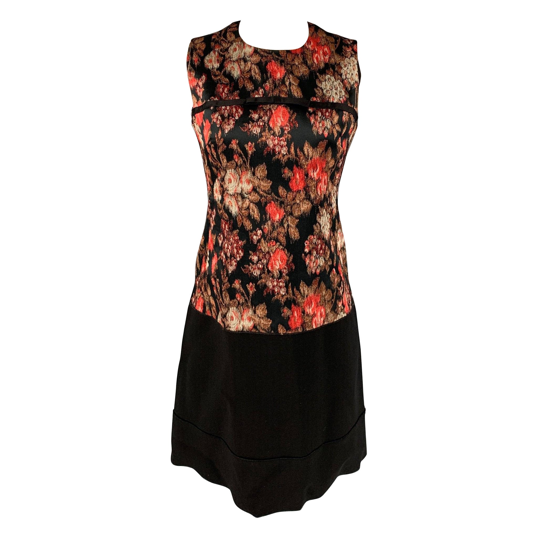 GIAMBATTISTA VALLI Size 6 Black Coral Jacquard Polyester Blend Below Knee Dress For Sale