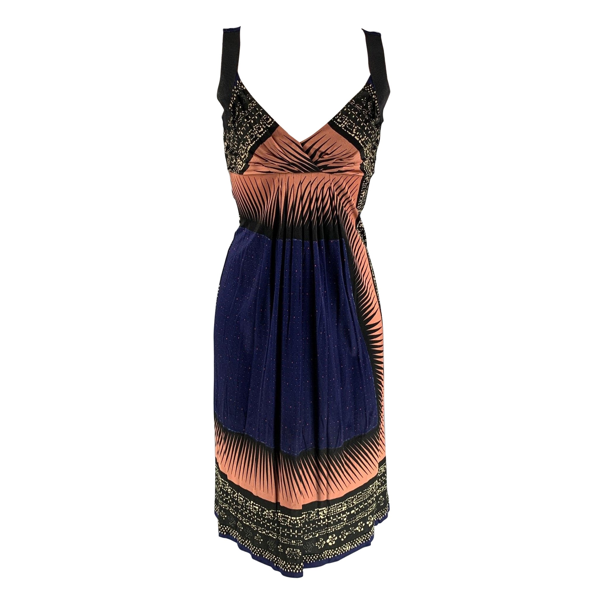 PHILOSOPHY di ALBERTA FERRETTI Size 2 Navy Brick Rayon Abstract Dress For Sale