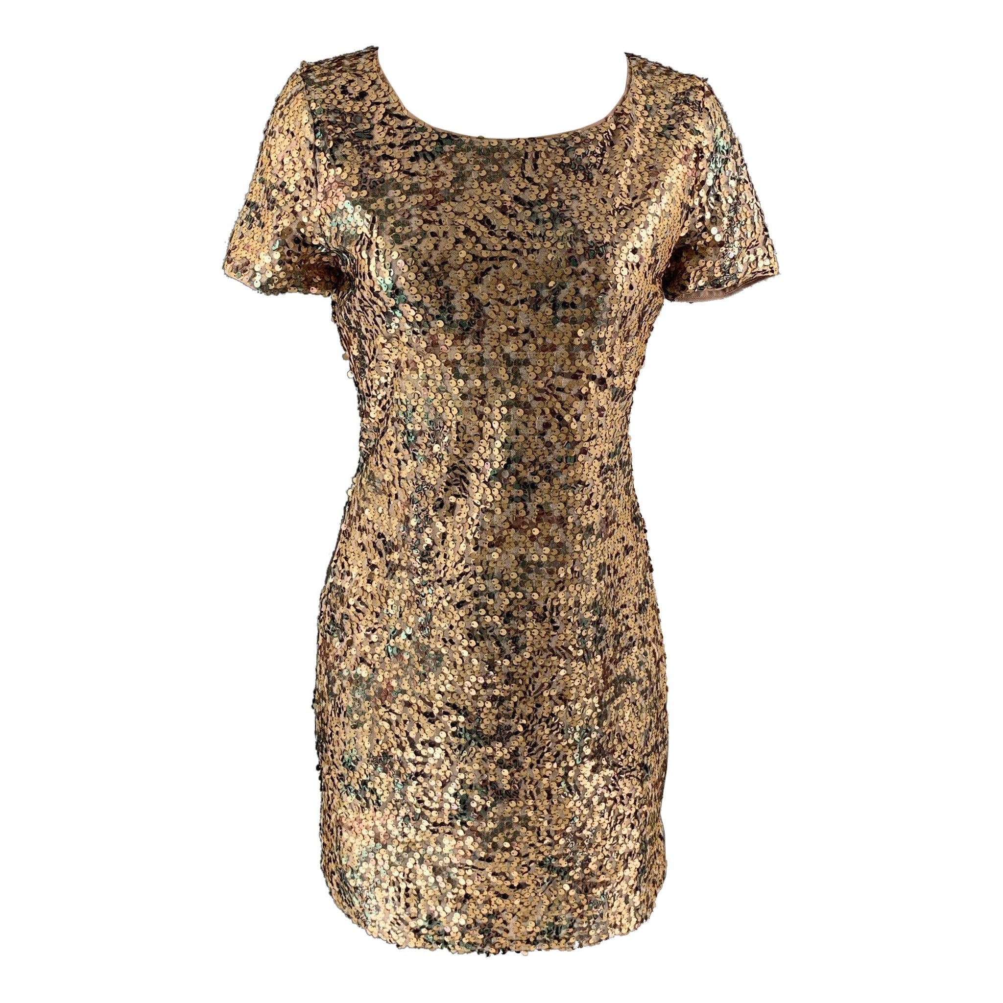 RACHEL ZOE Size 2 Gold Polyester Sequined Dress For Sale