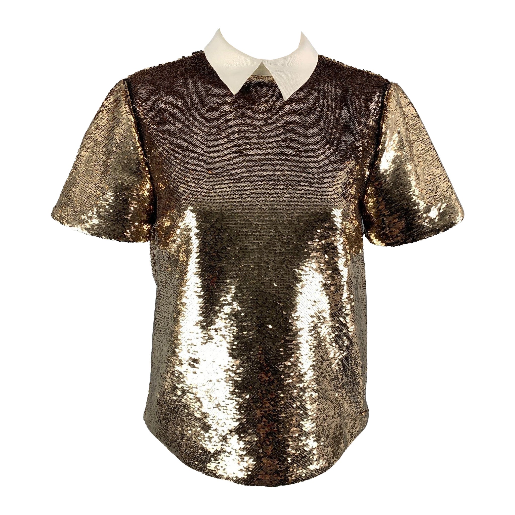 RACHEL ZOE Size 2 Gold Polyester Sequined Dress Top For Sale
