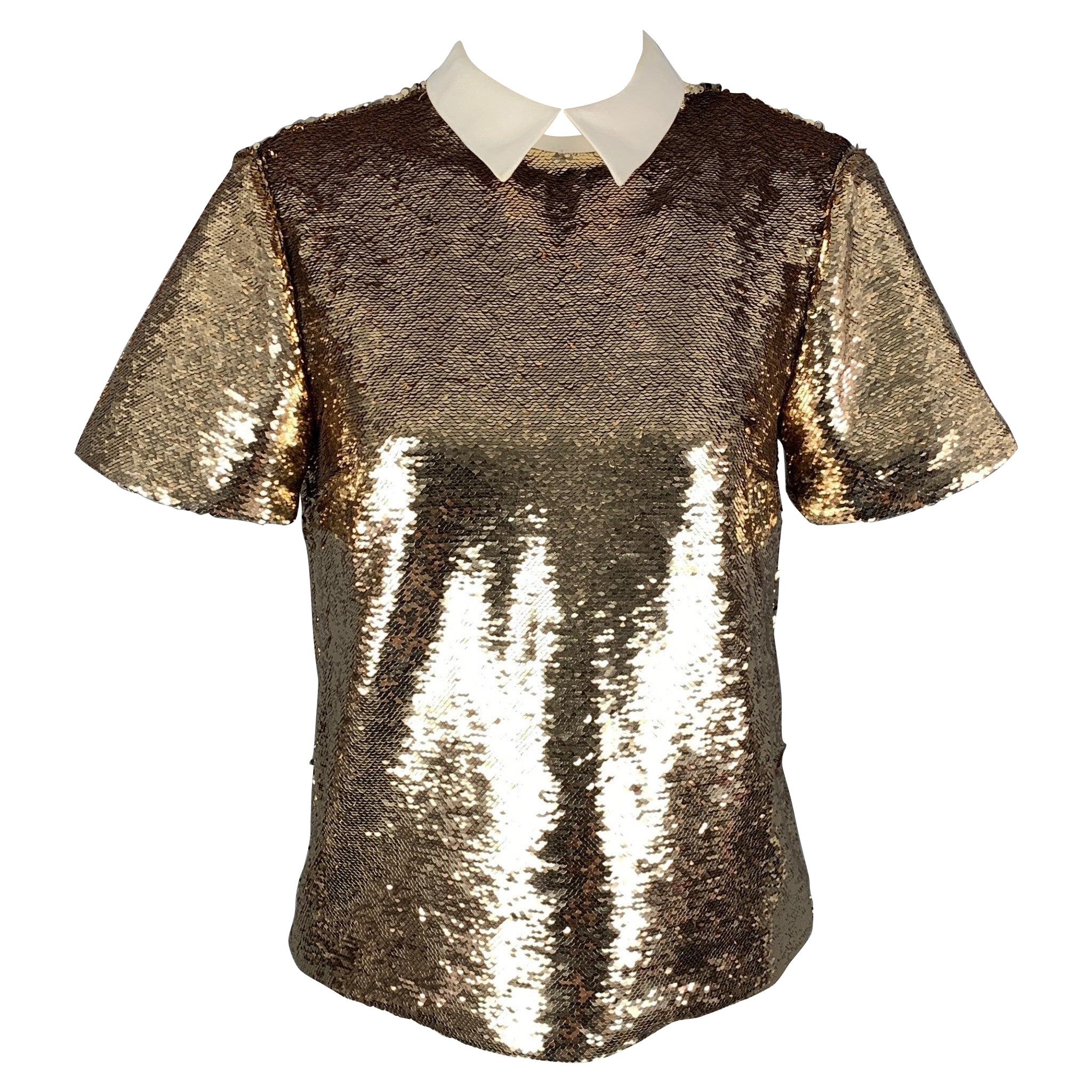 RACHEL ZOE Size 2 Gold Polyester Sequin Dress Top For Sale