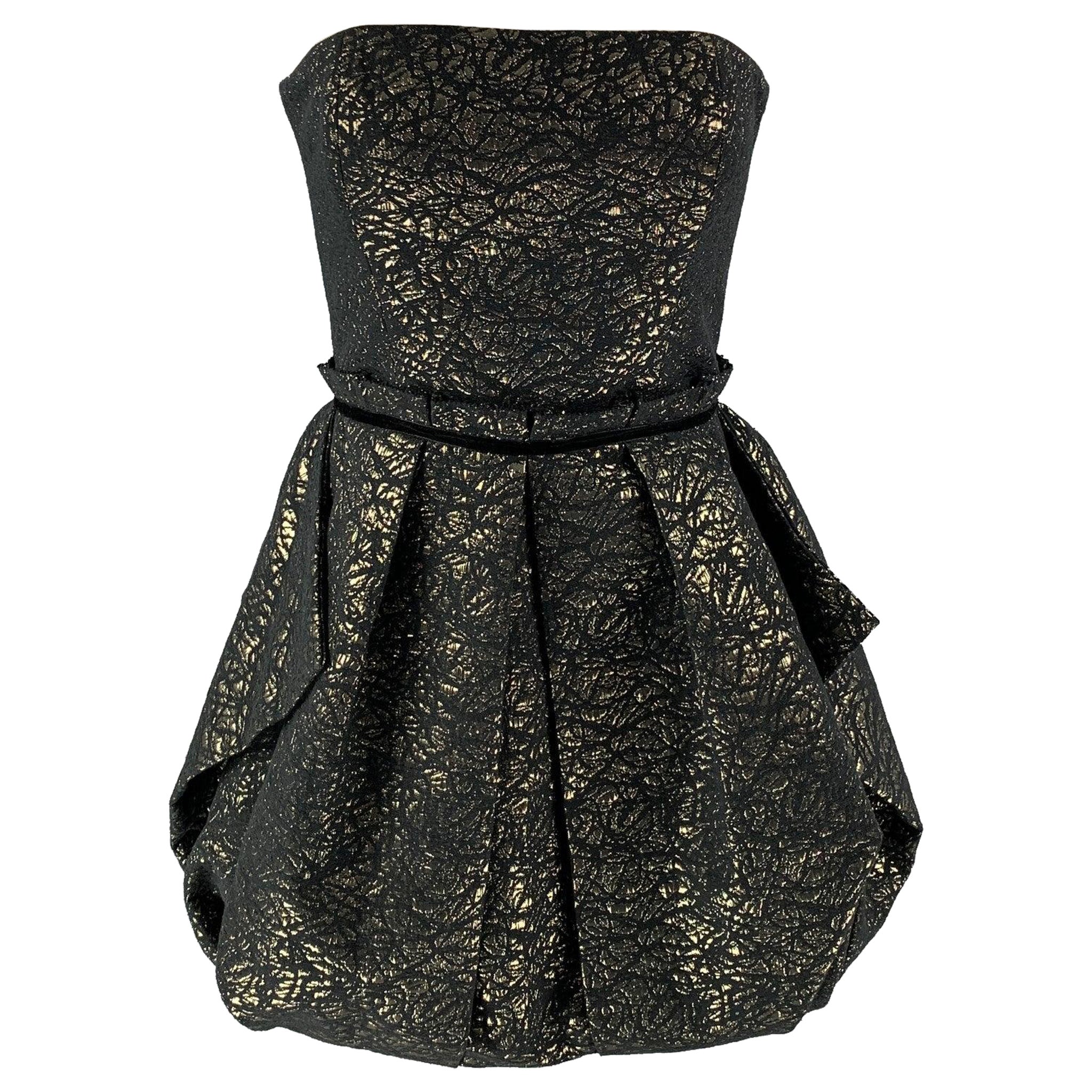 RACHEL ZOE Size 0 Black Gold Cotton Blend Jacquard Dress For Sale