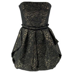 RACHEL ZOE Size 0 Black Gold Cotton Blend Jacquard Dress