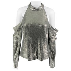 RACHEL ZOE Size 6 Silver Rayon Sequined Off-Shoulder Dress Top