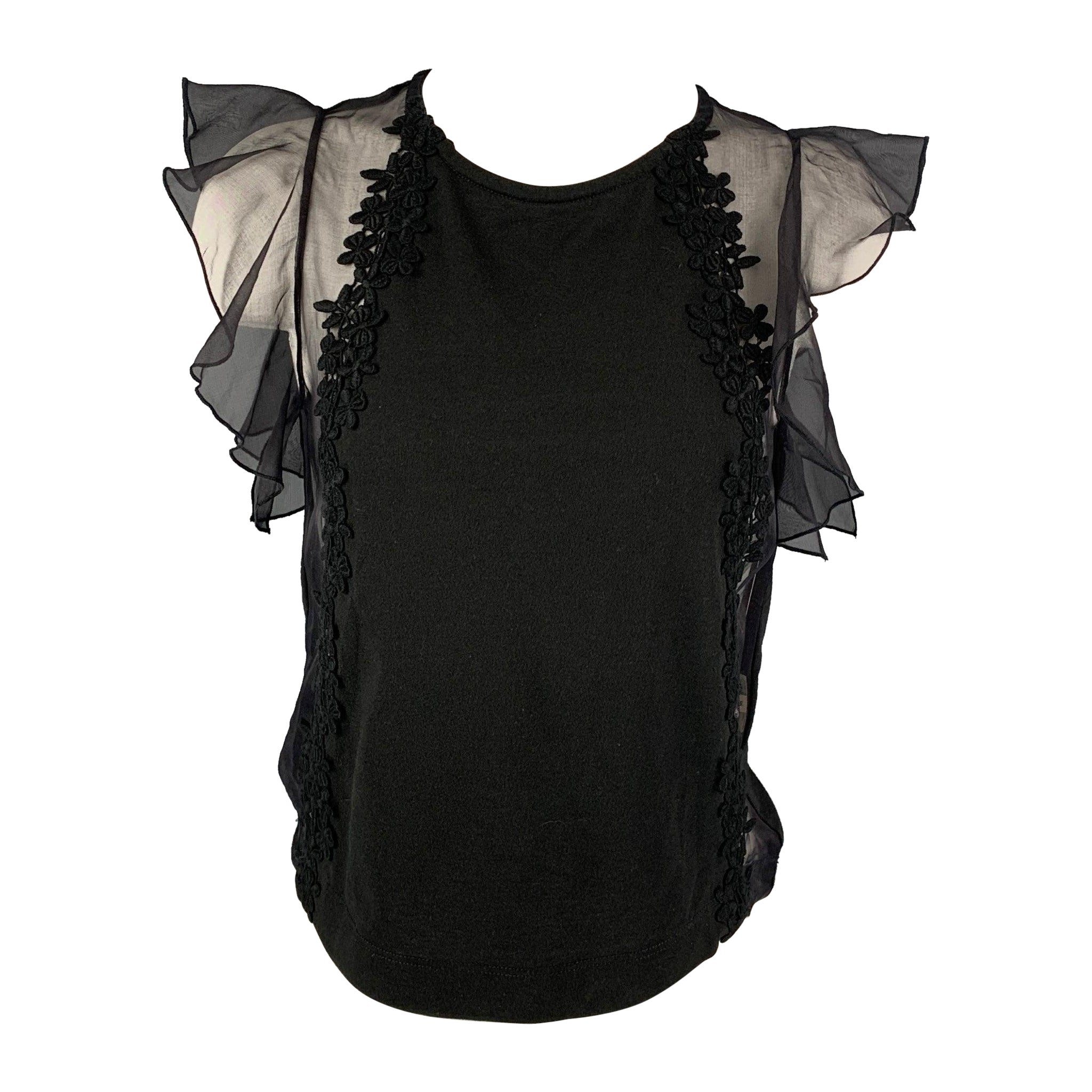 GIAMBATTISTA VALLI Size XXS Black Cotton / Silk Lace Trim Sleeveless Dress Top For Sale