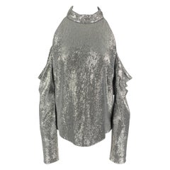 RACHEL ZOE Größe 8 Silbernes schulterfreies Kleid aus Viskose mit Paillettenbesatz