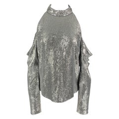 RACHEL ZOE - Haut à épaules dénudées en rayonne argentée à paillettes, taille 8