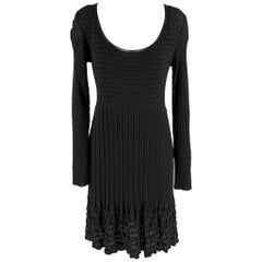 M MISSONI - Robe trapèze en maille de laine noire, taille 8