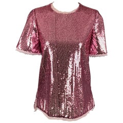 PRABAL GURUNG Size 0 Pink Polyester Sequined Short Sleeve Dress Top