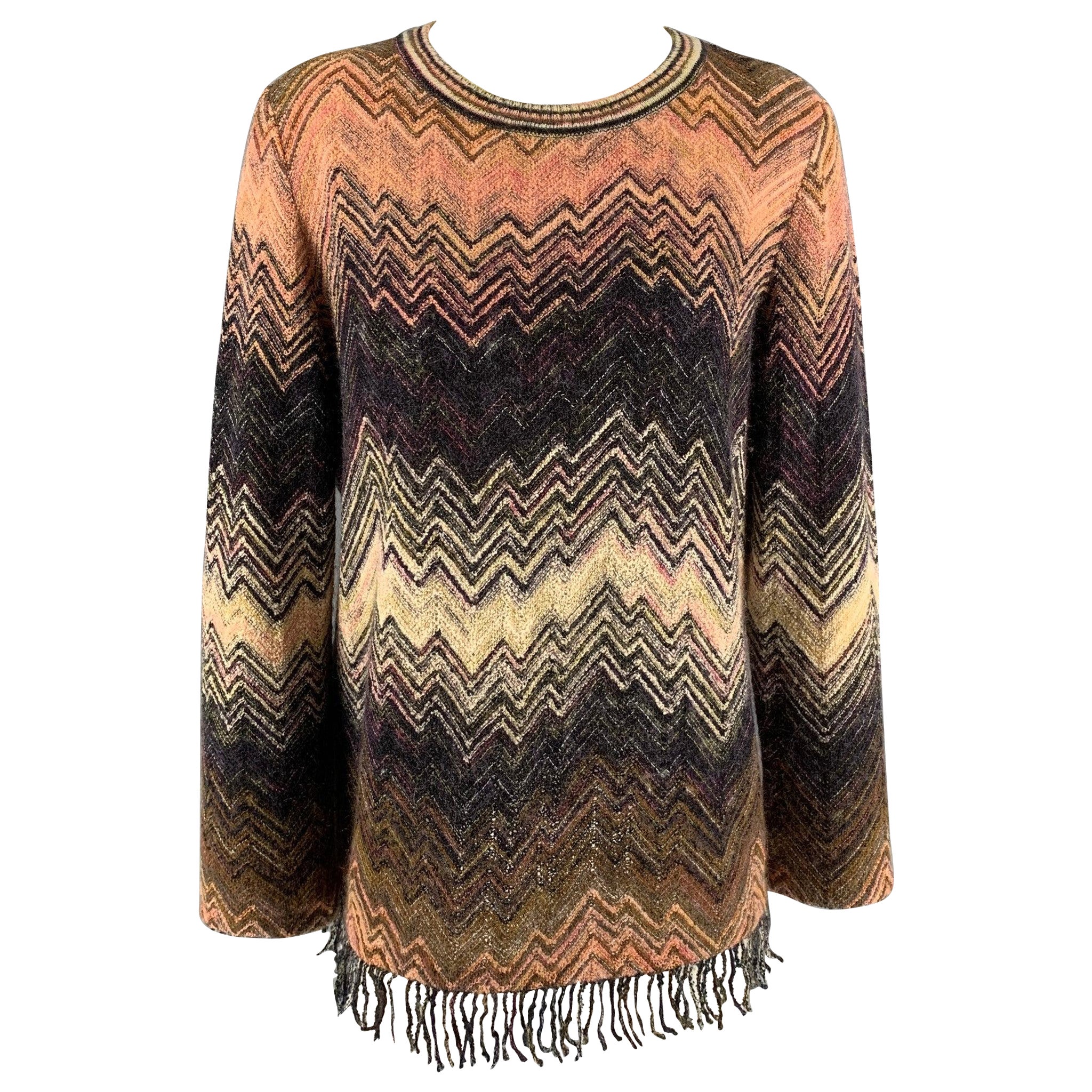 MISSONI Size 10 Multi-Color Wool Blend Knitted Dress Top For Sale