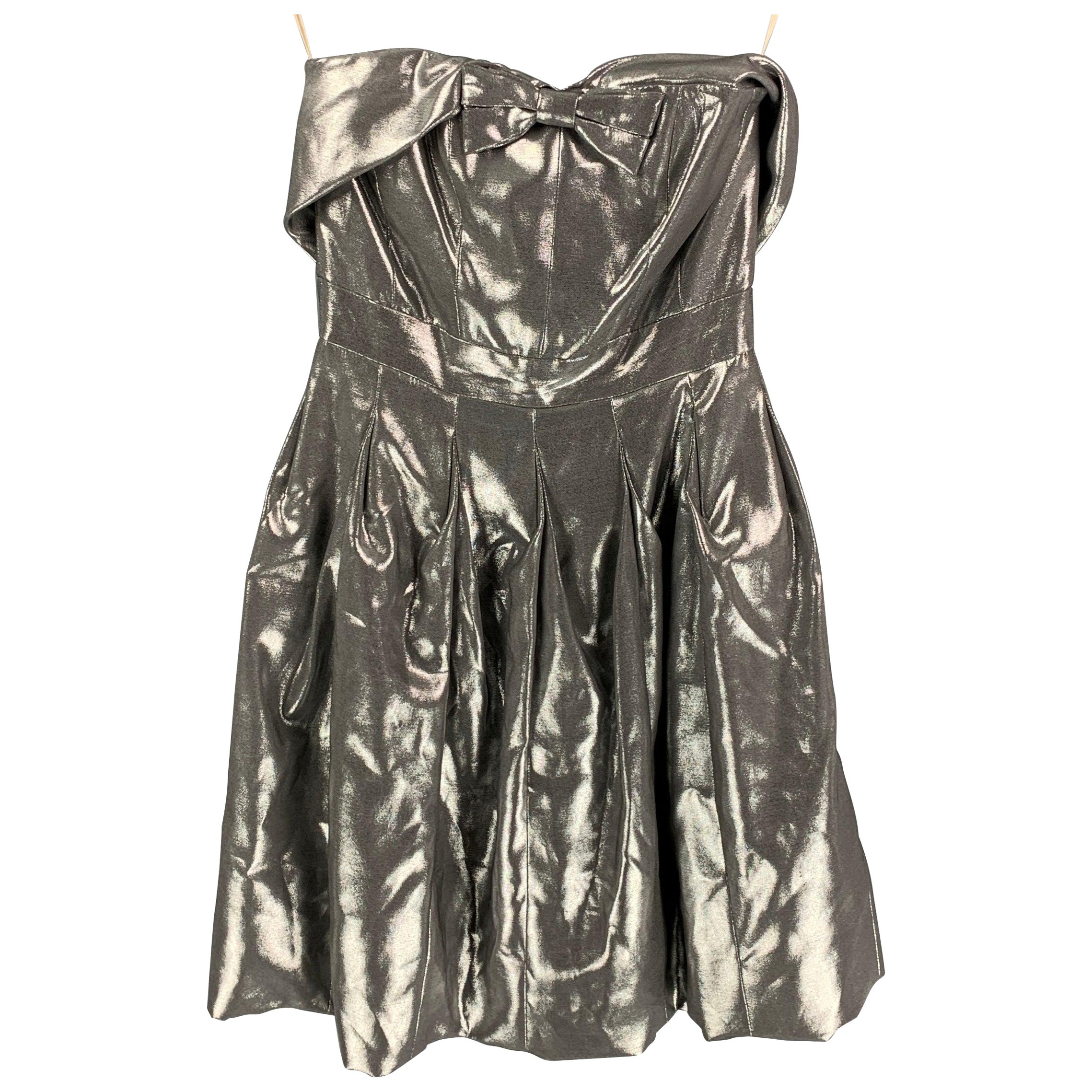 KAREN MILLEN Size 4 Silver Viscose Blend Metallic Strapless Dress For Sale