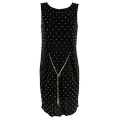 Used MOSCHINO Size 6 Black Silver Polyester Studded Shift Below Knee Dress