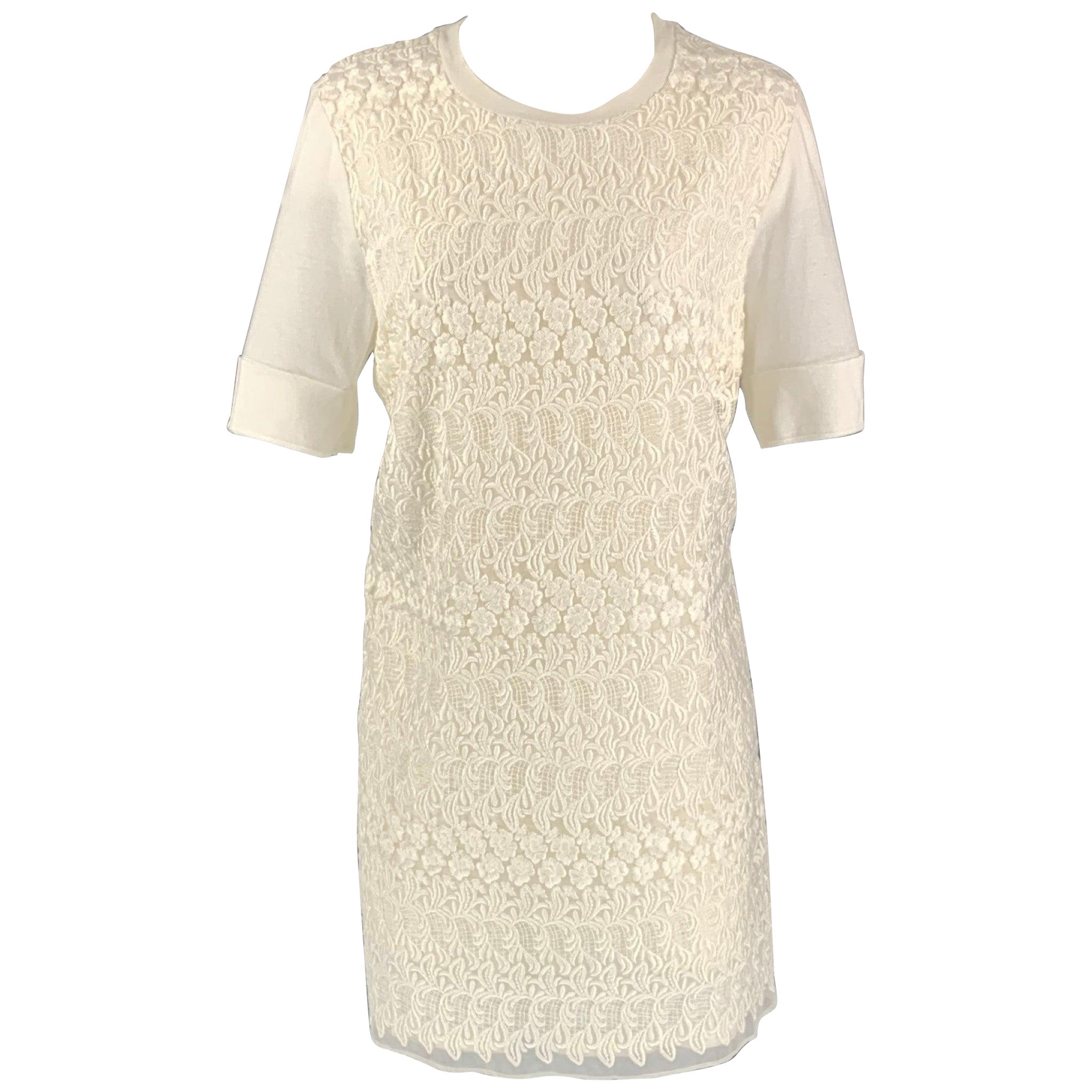 GIAMBATTISTA VALLI Size M White Cotton Lace Short Sleeve Dress For Sale