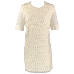 GIAMBATTISTA VALLI Größe M Weißes Kleid mit kurzen Ärmeln aus Baumwollspitze