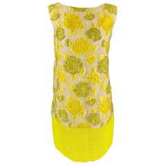 GIAMBATTISTA VALLI - Robe en dentelle jacquard mélangée polyester jaune et beige, taille S