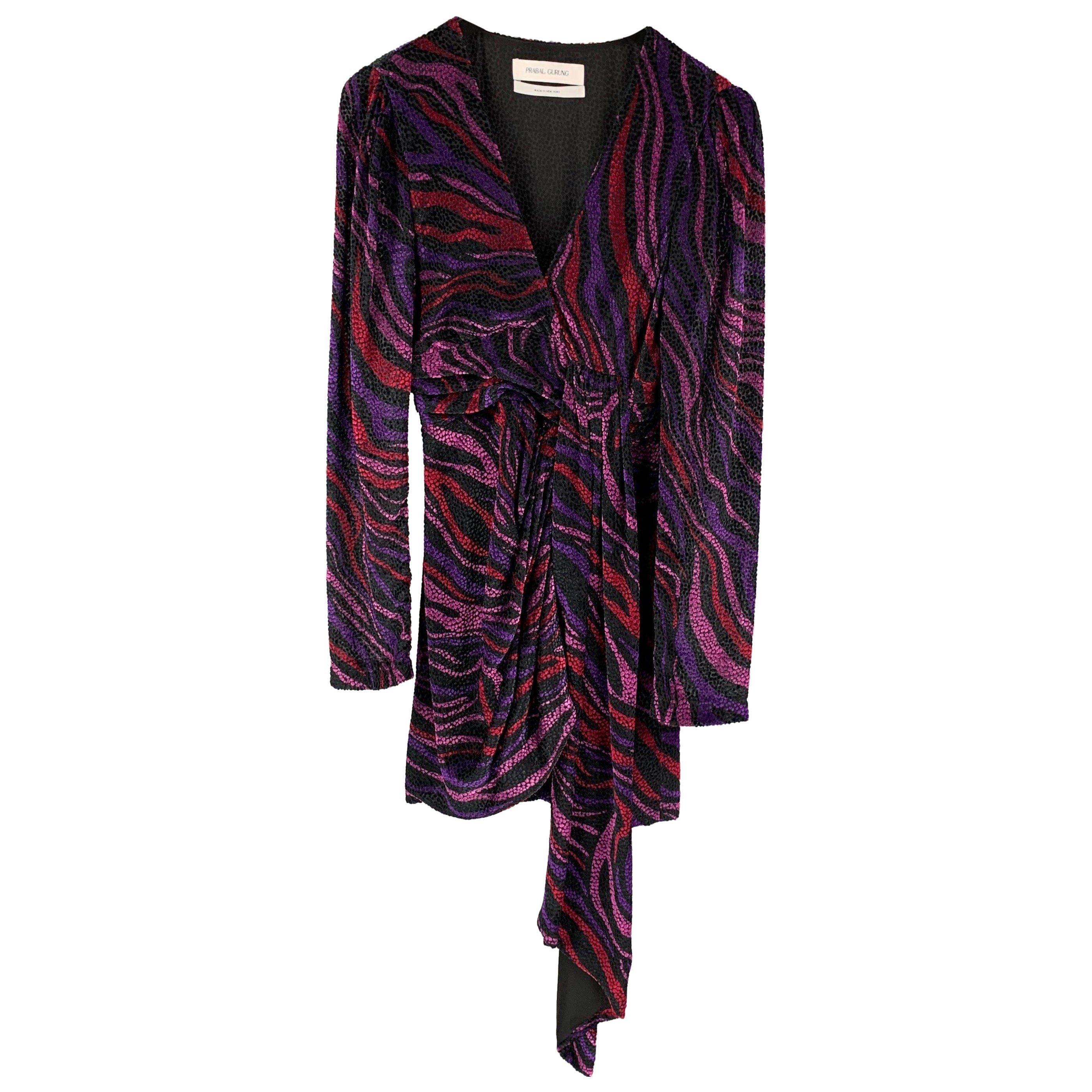 PRABAL GURUNG Size 0 Purple & Black Viscose / Silk Burnout Dress For Sale