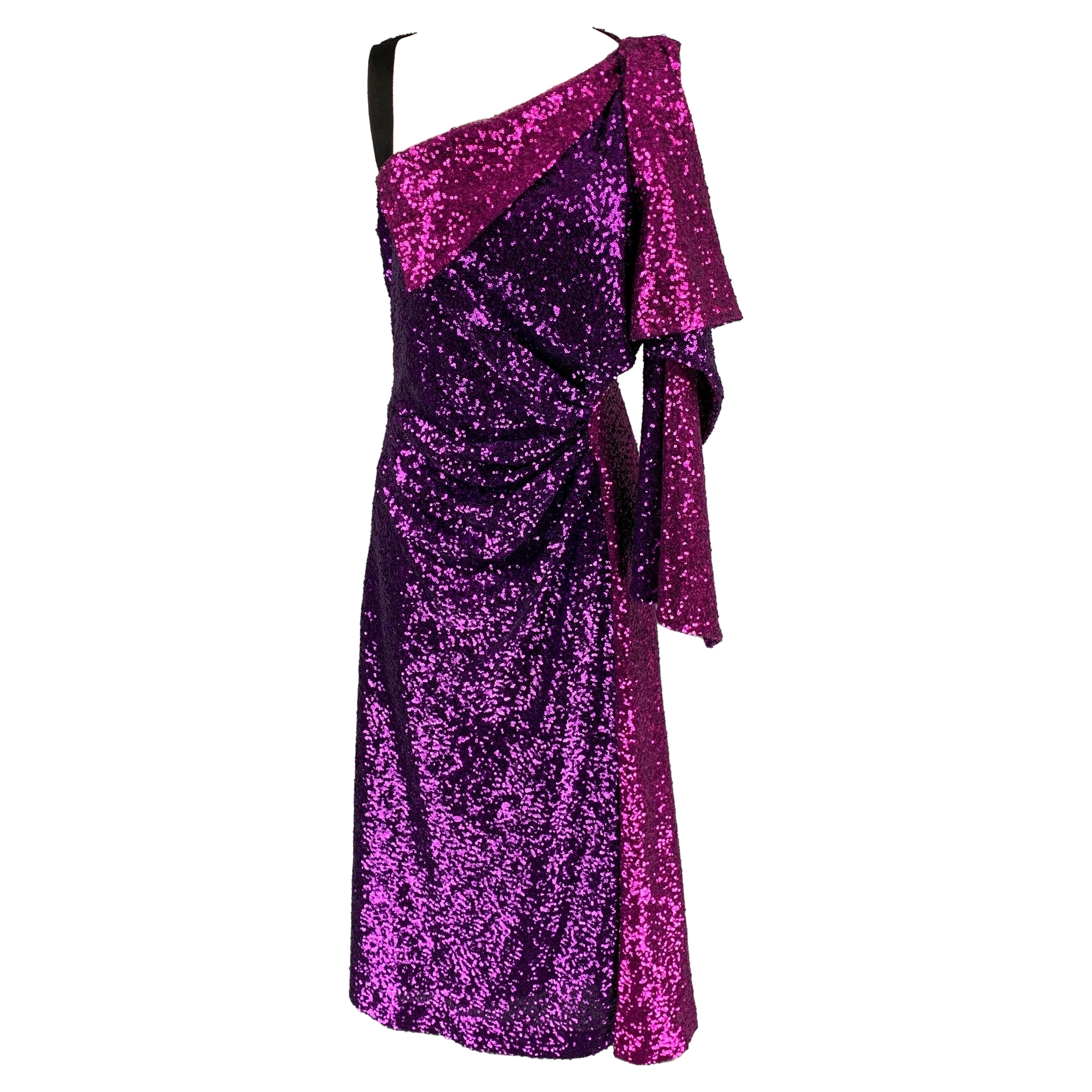 PRABAL GURUNG Size 6 Purple & Fuchsia Polyester Sequined Dress For Sale