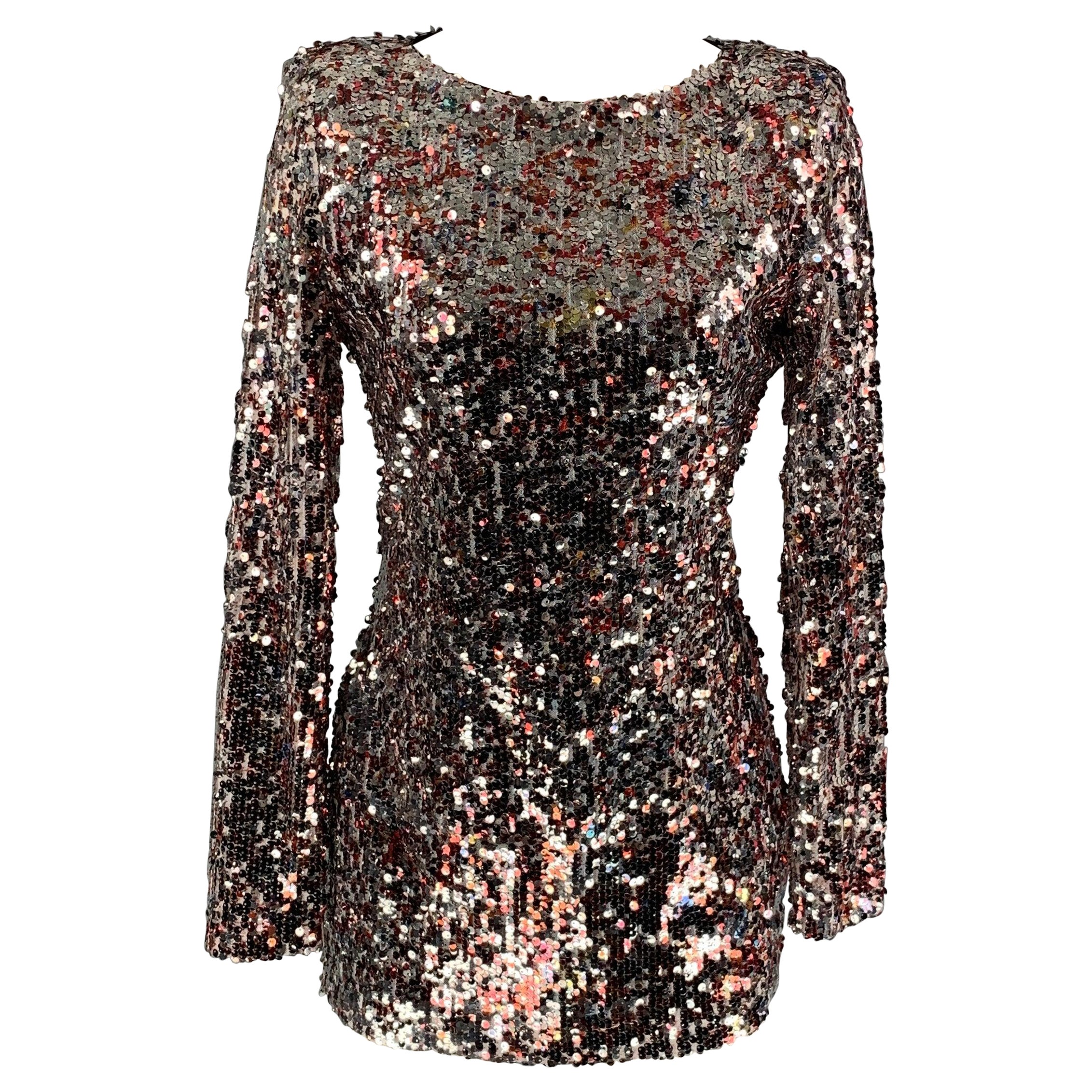 BADGLEY MISCHKA by Mark and James Size M Silver & Burgundy Sequined Mini Dress For Sale
