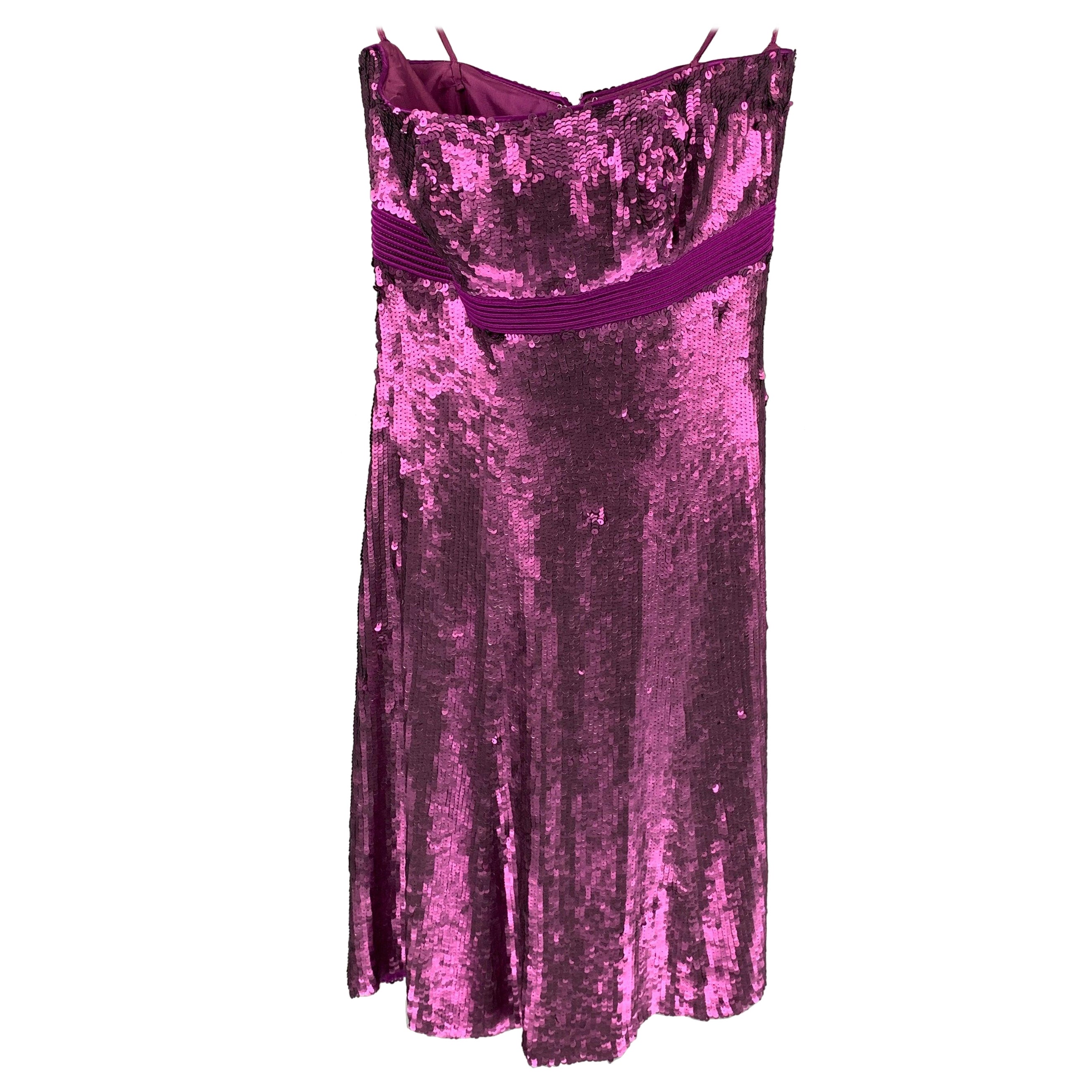 BADGLEY MISCHKA Size 0 Purple Silk Sequined Strapless Dress For Sale