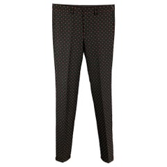 GIVENCHY Taille 32 Pantalon habillé en laine/polyester imprimé losange noir et rouge avec fermeture à glissière